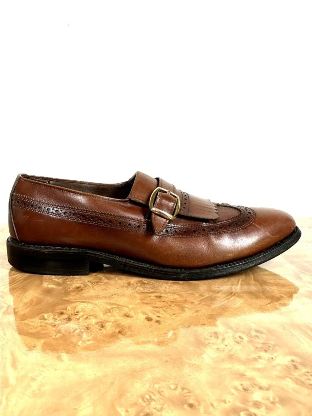 Allen Edmonds Canterbury Brown Leather Kiltie Monk Strap Loafers 7.5 D USA